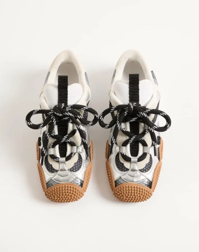 Amphibia Sneaker in Rubberized Calfskin and Laminated Nappa