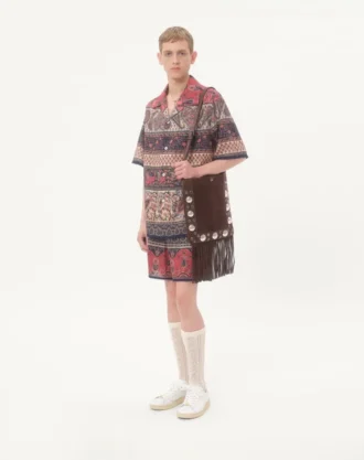 Bowling Shirt In Cotton Muslin With Voyage Imaginaire Print And Passementerie Trims