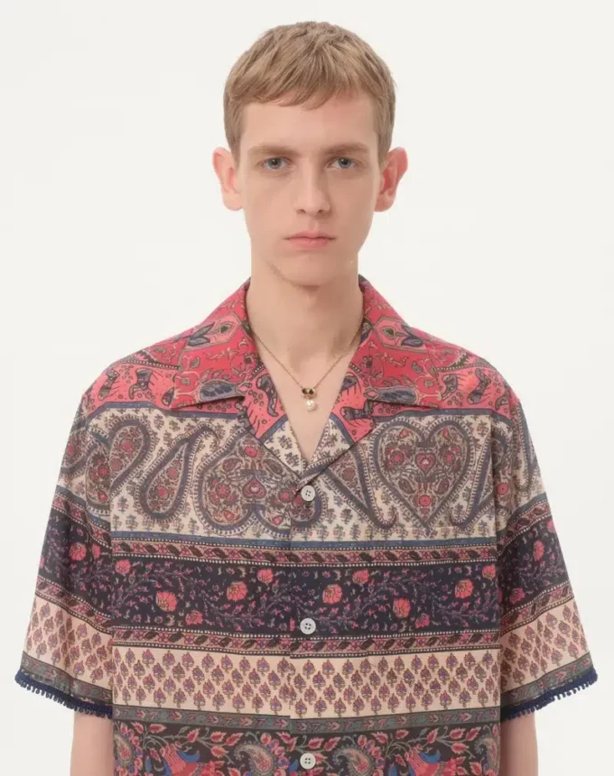 Bowling Shirt In Cotton Muslin With Voyage Imaginaire Print And Passementerie Trims