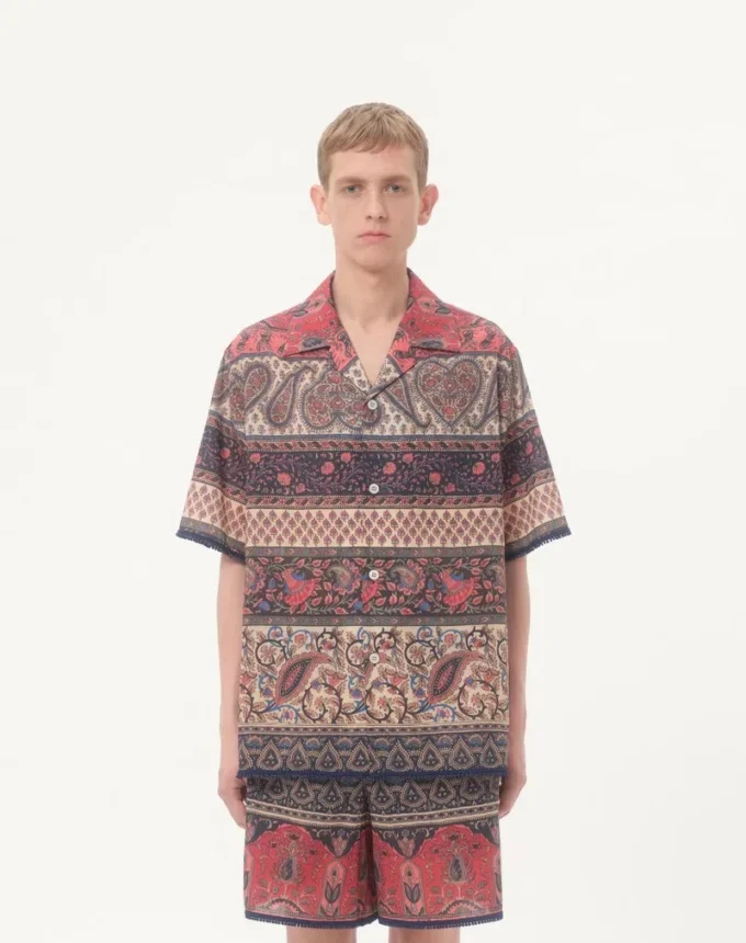 Bowling Shirt In Cotton Muslin With Voyage Imaginaire Print And Passementerie Trims