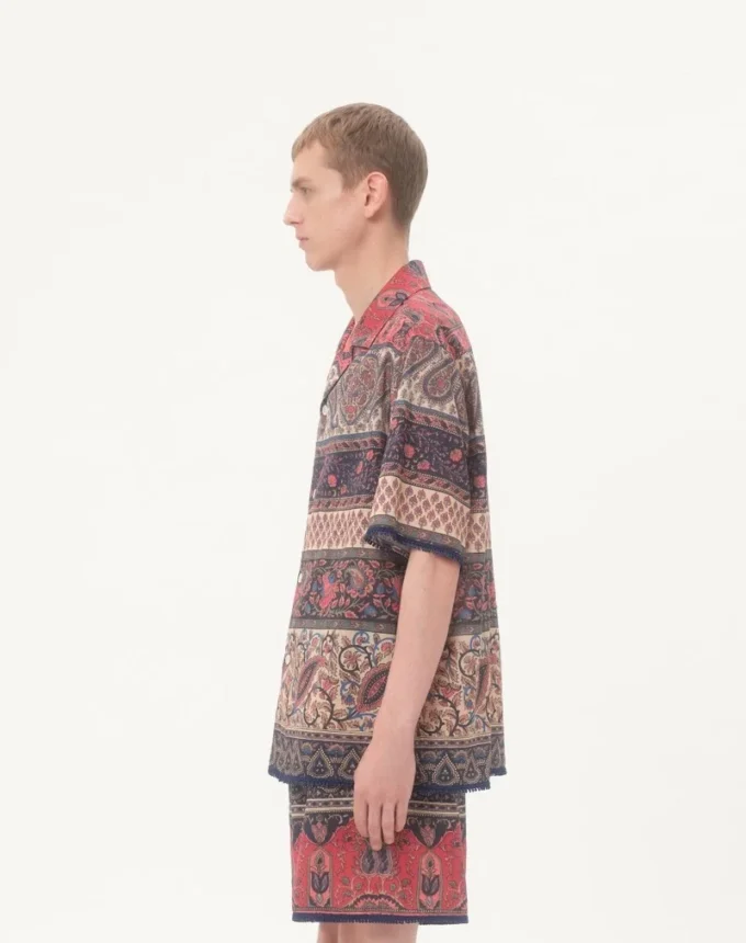 Bowling Shirt In Cotton Muslin With Voyage Imaginaire Print And Passementerie Trims