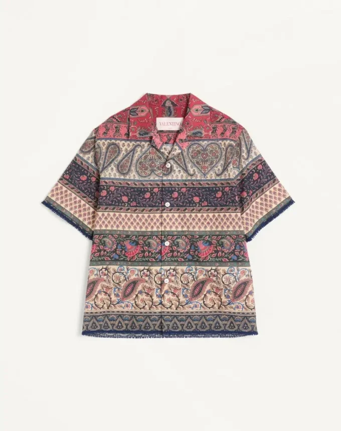 Bowling Shirt In Cotton Muslin With Voyage Imaginaire Print And Passementerie Trims