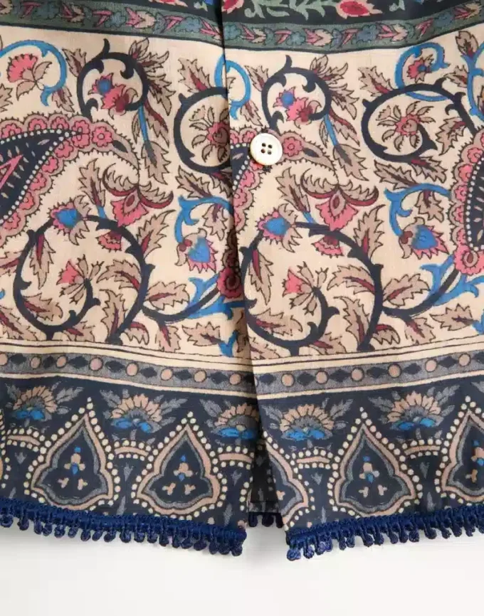 Bowling Shirt In Cotton Muslin With Voyage Imaginaire Print And Passementerie Trims