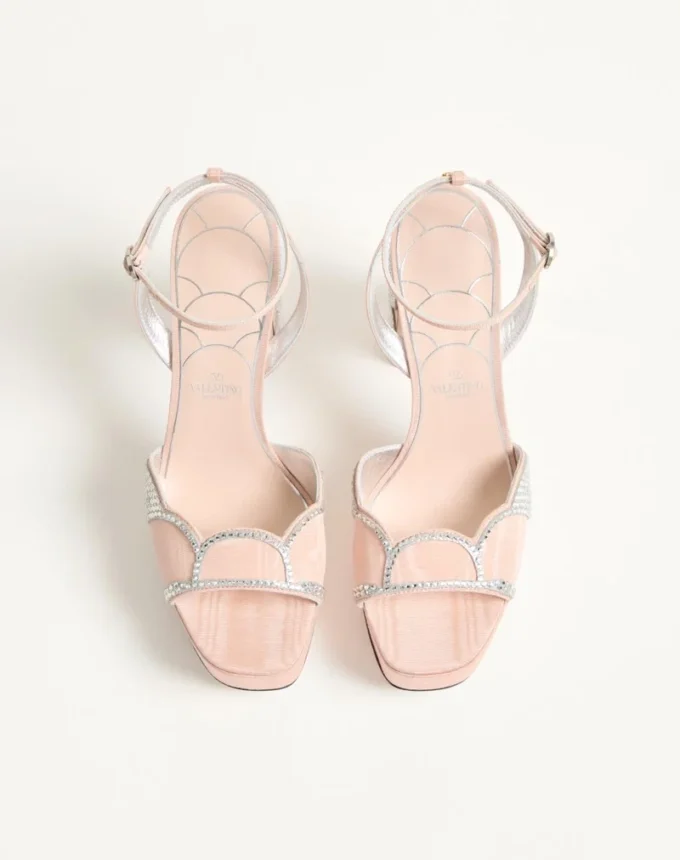 Bowow Platform Sandal In Moiré Fabric With Crystals 115Mm