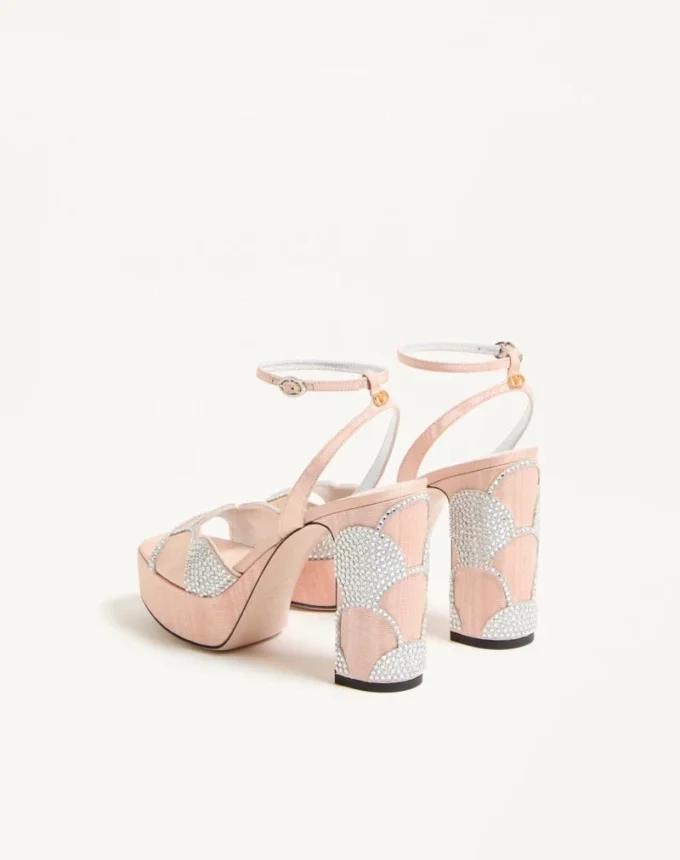 Bowow Platform Sandal In Moiré Fabric With Crystals 115Mm