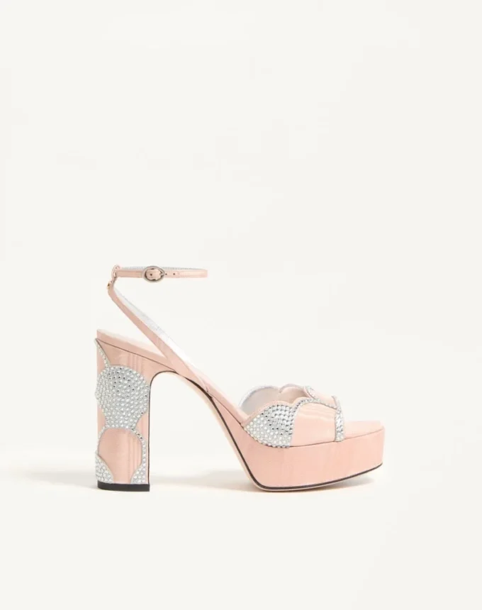Bowow Platform Sandal In Moiré Fabric With Crystals 115Mm