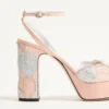 Bowow Platform Sandal In Moiré Fabric With Crystals 115Mm
