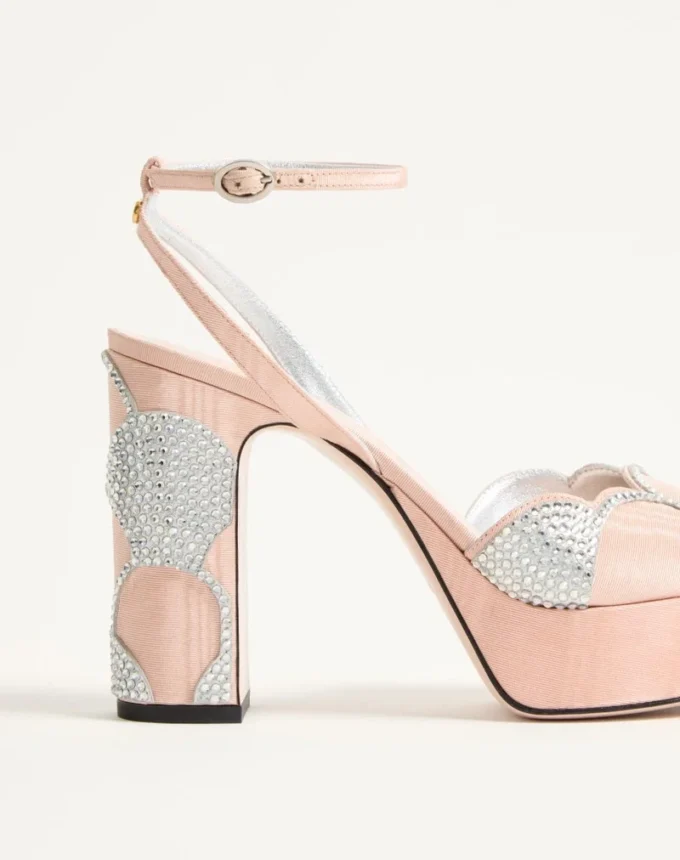 Bowow Platform Sandal In Moiré Fabric With Crystals 115Mm