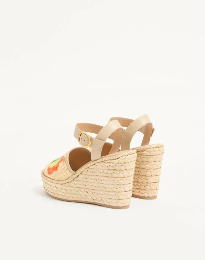 Bribri Raffia Wedge Sandal with Floral Embroidery 115mm