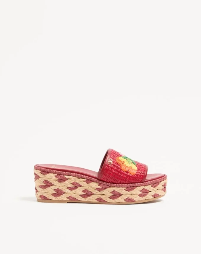 Bribri Raffia Wedge Slide With Floral Embroidery 65Mm Bribri Raffia Wedge Slide With Floral Embroidery 65Mm