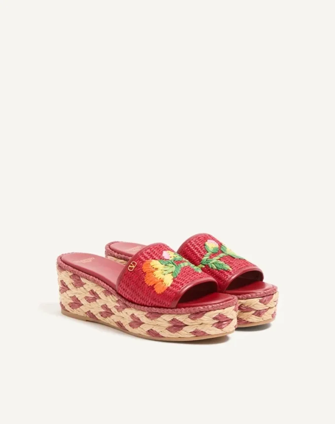Bribri Raffia Wedge Slide With Floral Embroidery 65Mm Bribri Raffia Wedge Slide With Floral Embroidery 65Mm