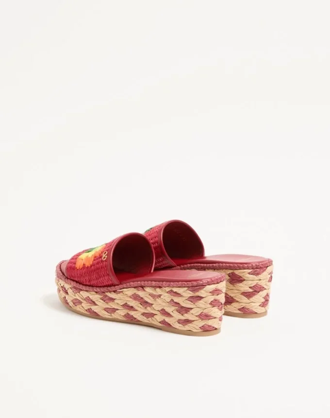 Bribri Raffia Wedge Slide With Floral Embroidery 65Mm Bribri Raffia Wedge Slide With Floral Embroidery 65Mm