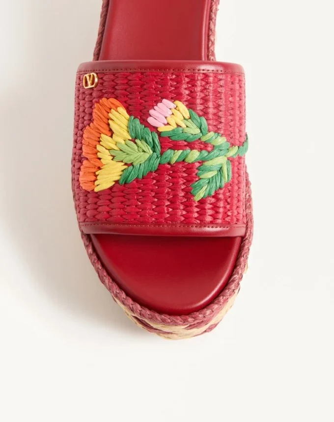 Bribri Raffia Wedge Slide With Floral Embroidery 65Mm Bribri Raffia Wedge Slide With Floral Embroidery 65Mm
