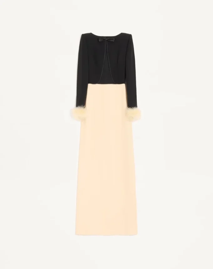 Cady Couture Long Dress with Feathers