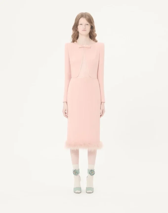 Cady Couture Midi Dress with Feathers