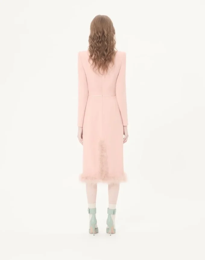 Cady Couture Midi Dress with Feathers