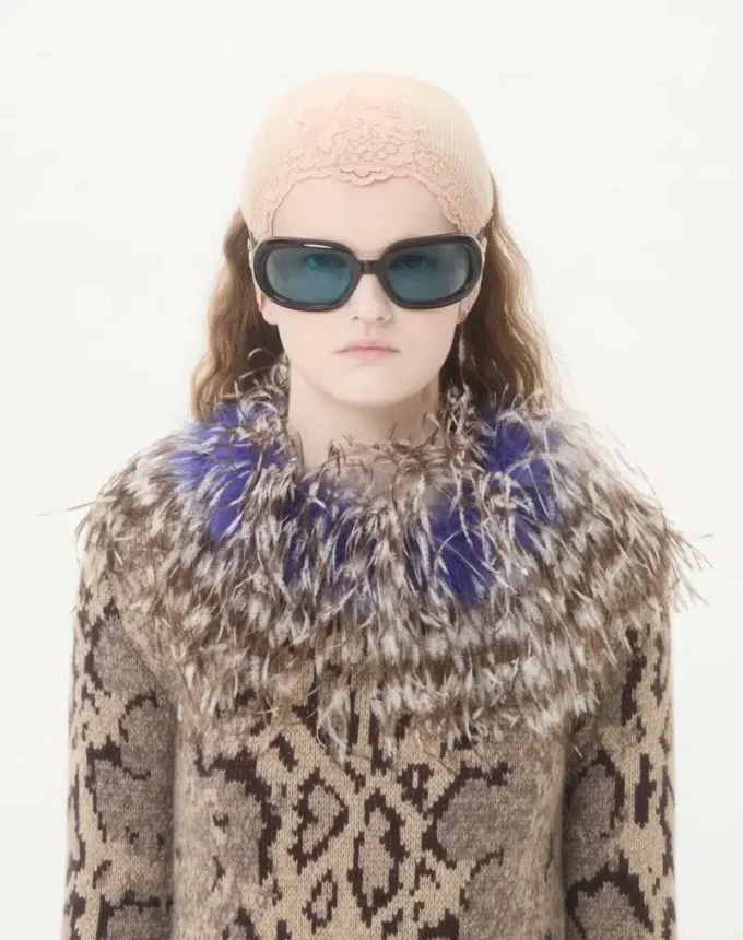 Cashmere Dress With Animal Print And Feathers Cashmere Dress With Animal Print And Feathers