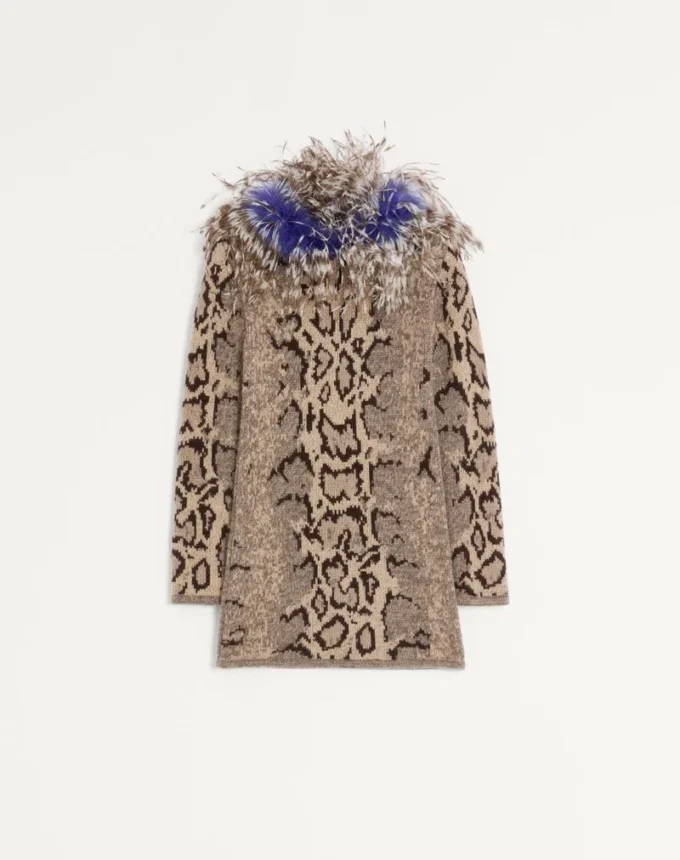 Cashmere Dress With Animal Print And Feathers Cashmere Dress With Animal Print And Feathers