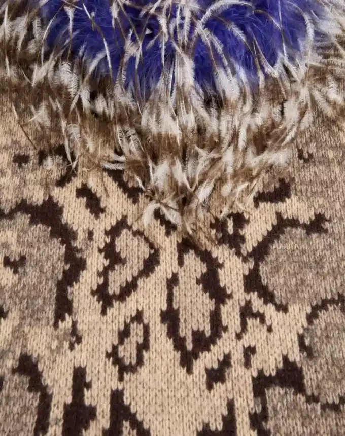 Cashmere Dress With Animal Print And Feathers Cashmere Dress With Animal Print And Feathers