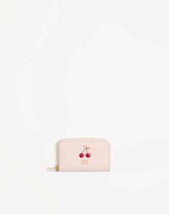 Cherryfic Mini Zip Wallet in grainy calfskin