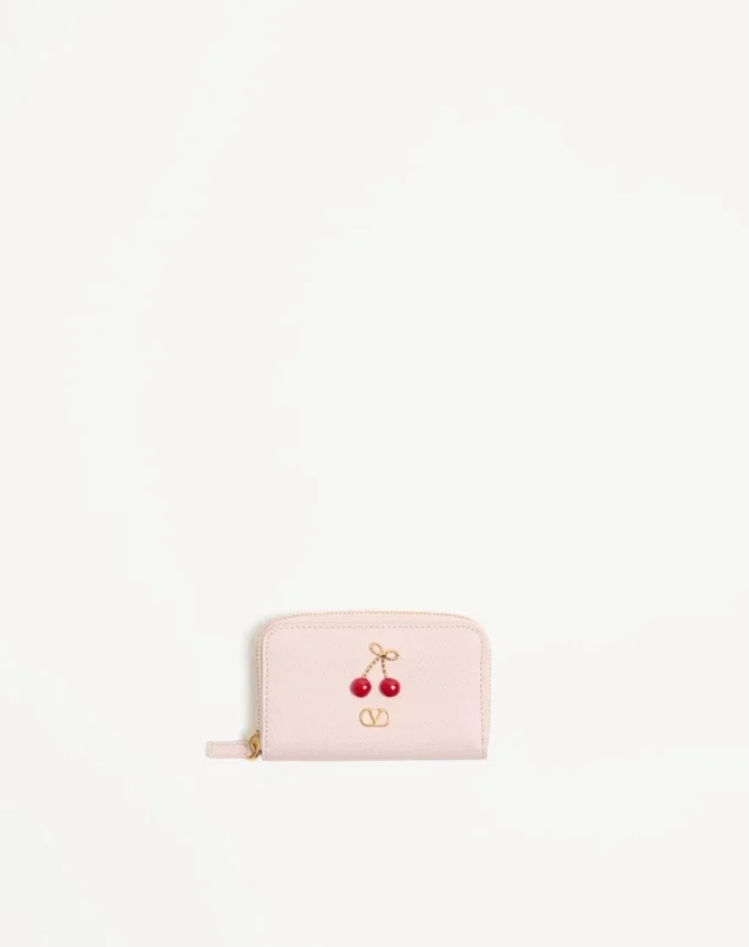 Cherryfic Mini Zip Wallet in grainy calfskin