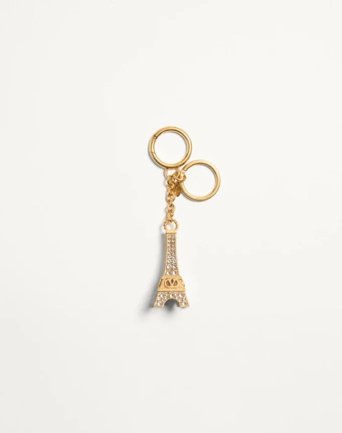 Chez Valentino Bag Charm With Key Ring In Metal, Enamel, And Crystals