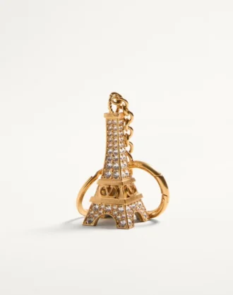 Chez Valentino Bag Charm With Key Ring In Metal, Enamel, And Crystals