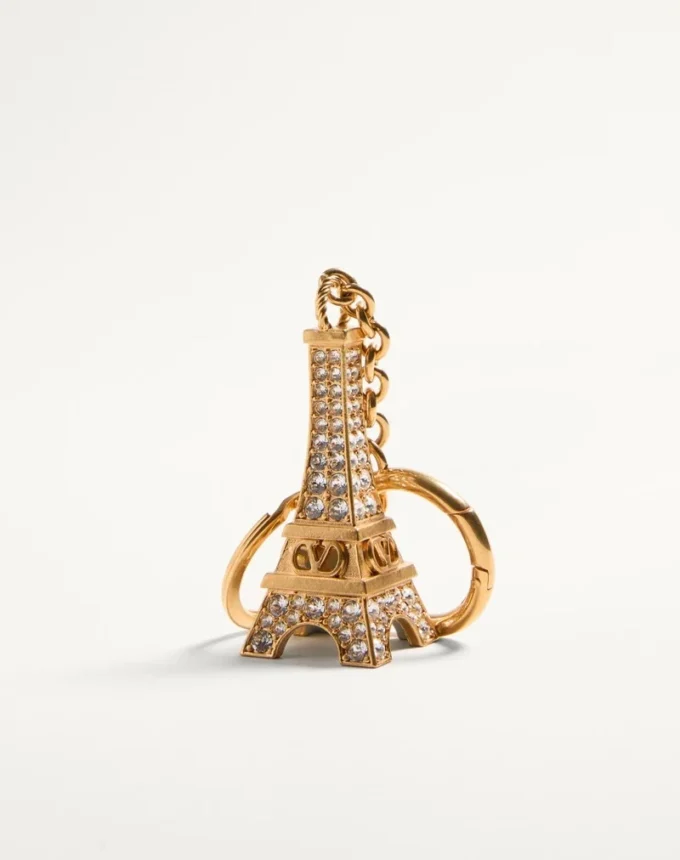 Chez Valentino Bag Charm With Key Ring In Metal, Enamel, And Crystals