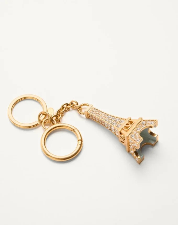 Chez Valentino Bag Charm With Key Ring In Metal, Enamel, And Crystals