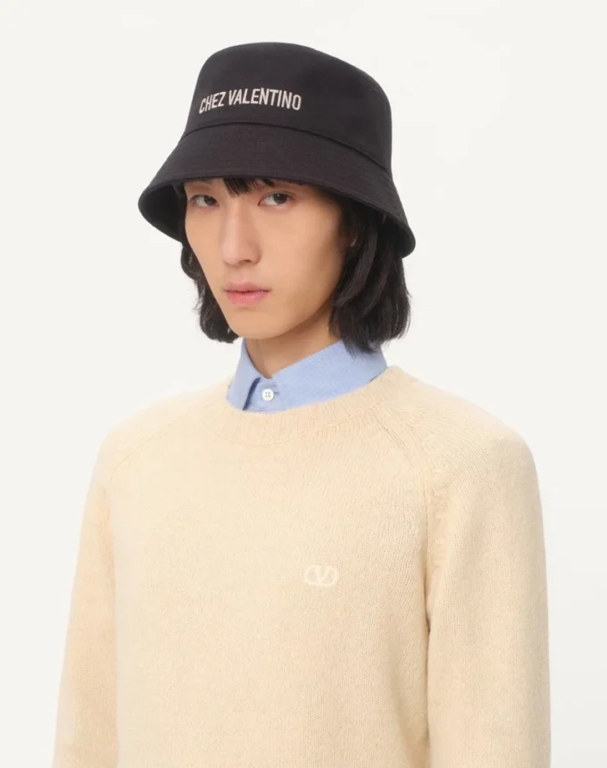 Chez Valentino Cotton Bucket Hat With Embroidery