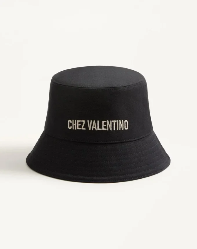 Chez Valentino Cotton Bucket Hat With Embroidery