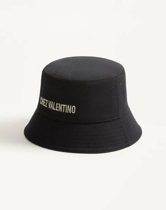 Chez Valentino Cotton Bucket Hat With Embroidery