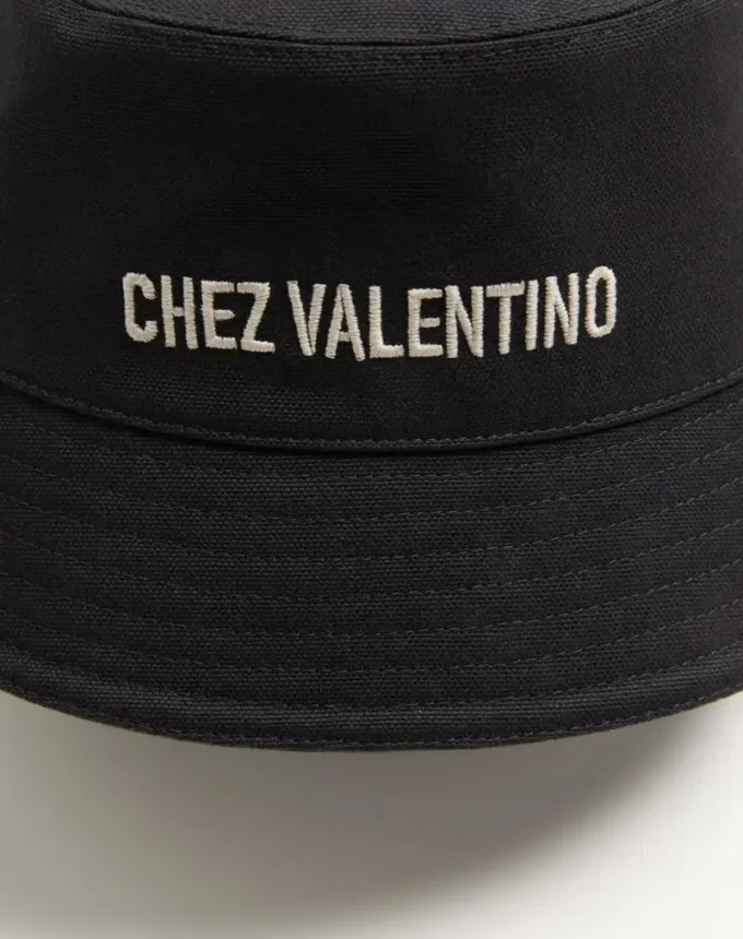 Chez Valentino Cotton Bucket Hat With Embroidery