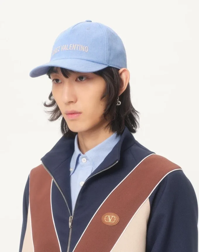 Chez Valentino Denim Baseball Cap With Embroidery