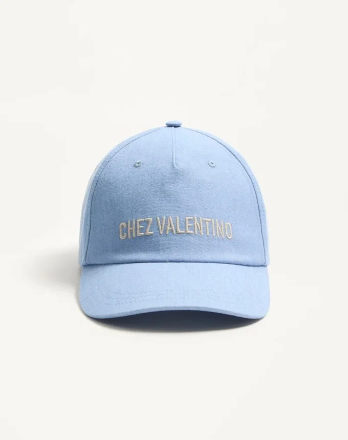 Chez Valentino Denim Baseball Cap With Embroidery