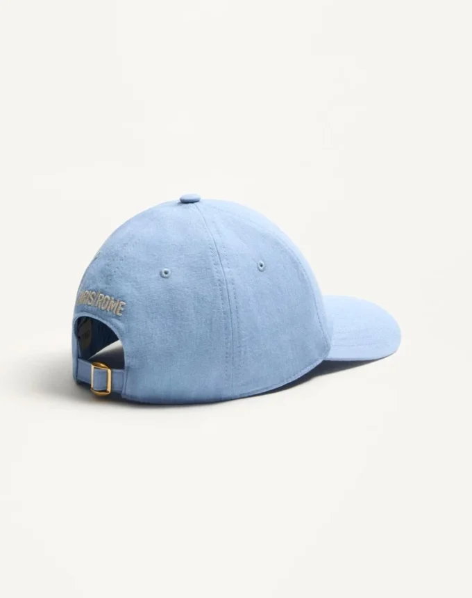 Chez Valentino Denim Baseball Cap With Embroidery