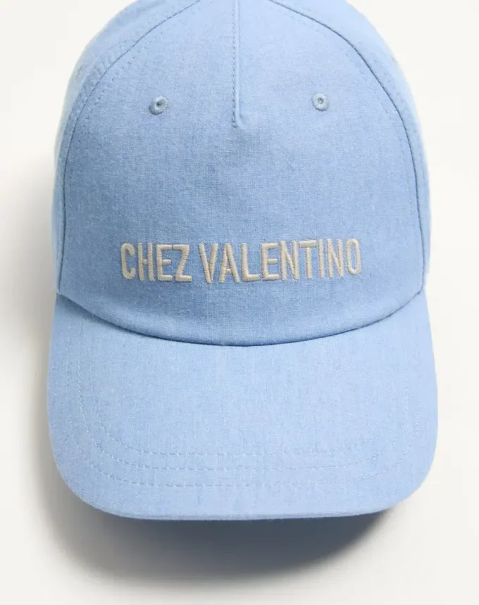 Chez Valentino Denim Baseball Cap With Embroidery