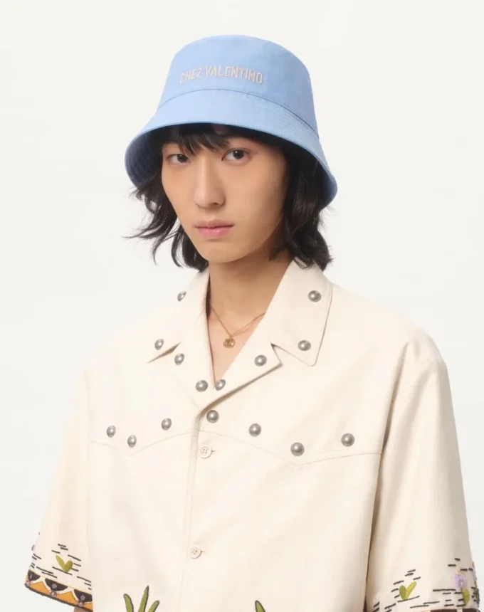 Chez Valentino Denim Bucket Hat With Embroidery