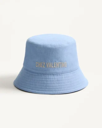 Chez Valentino Denim Bucket Hat With Embroidery