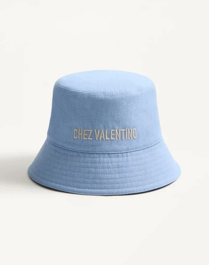 Chez Valentino Denim Bucket Hat With Embroidery