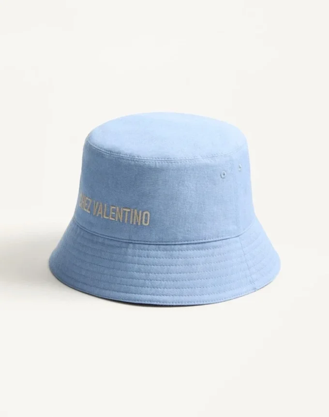 Chez Valentino Denim Bucket Hat With Embroidery