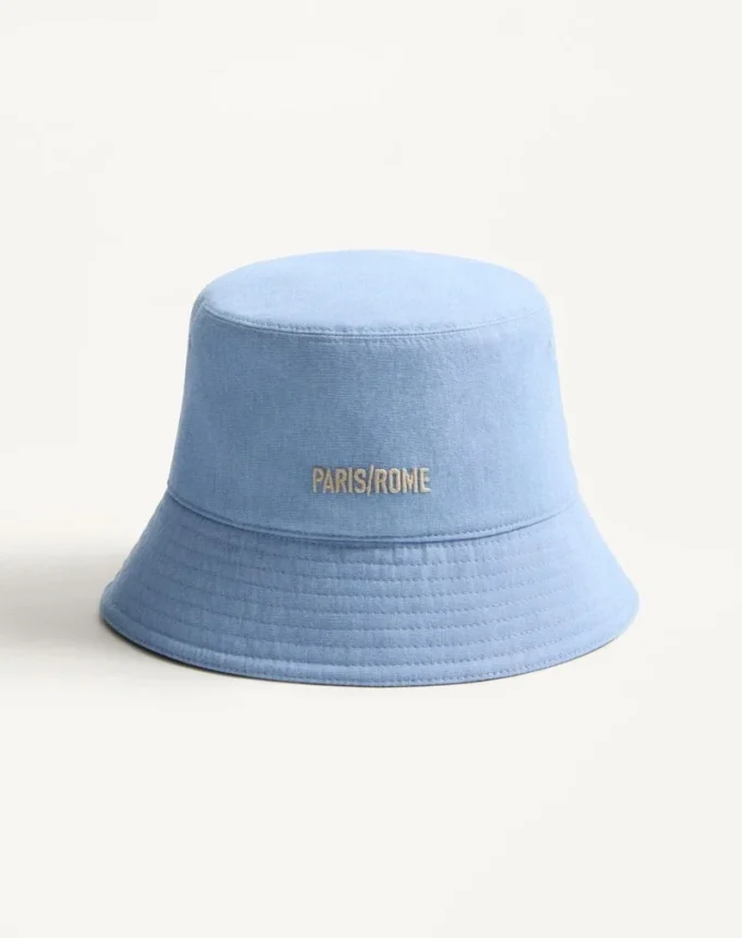 Chez Valentino Denim Bucket Hat With Embroidery