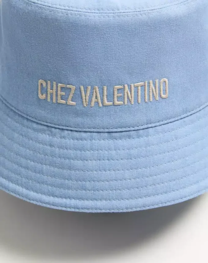 Chez Valentino Denim Bucket Hat With Embroidery