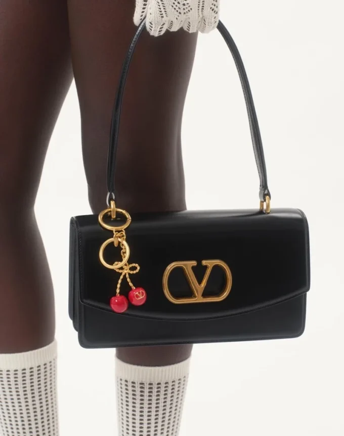 Chez Valentino Metal And Enamel Bag Charm With Key Ring