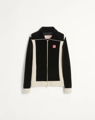 Chez Valentino Turtleneck Chenille Sweatshirt With Zipper And Patch