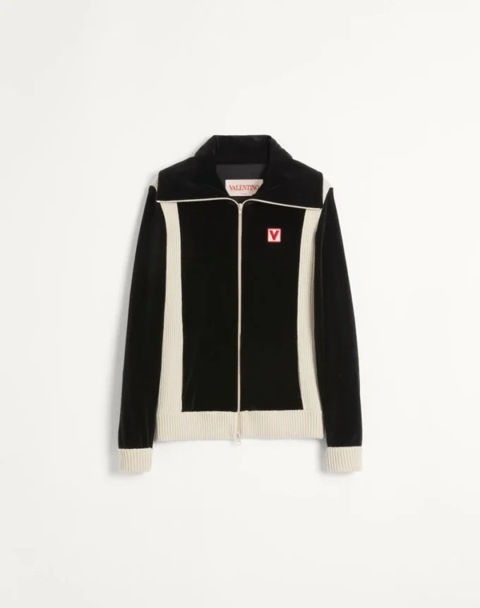 Chez Valentino Turtleneck Chenille Sweatshirt With Zipper And Patch