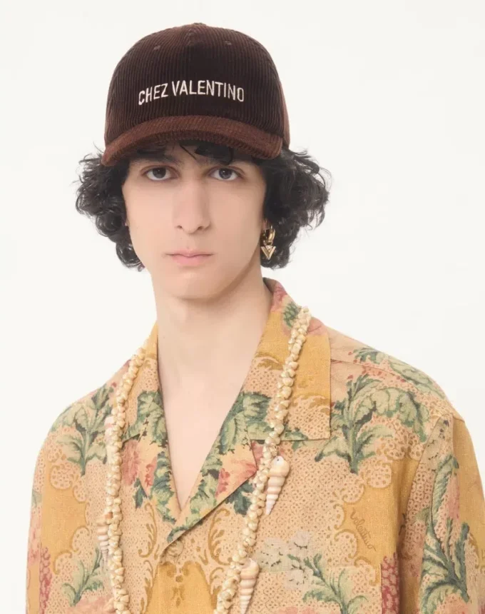 Chez Valentino Velvet Baseball Cap With Embroidery