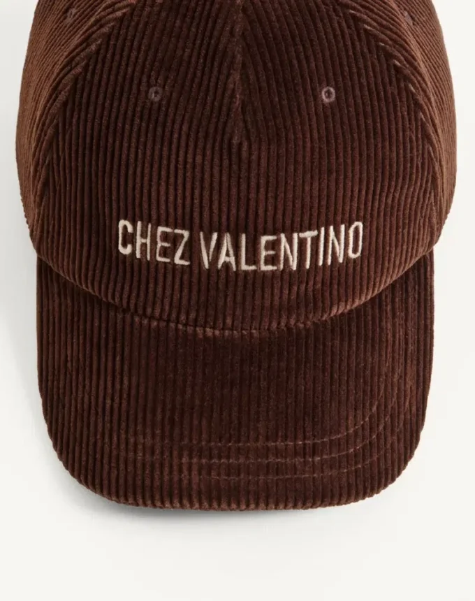 Chez Valentino Velvet Baseball Cap With Embroidery