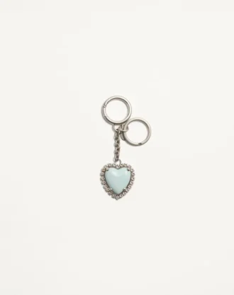 Coeur Hyperbole Bag Charm With Key Chain In Metal, Synthetic Material, And Crystals
