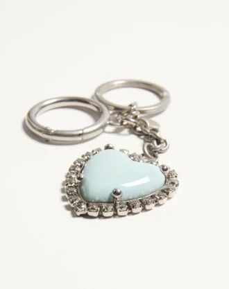 Coeur Hyperbole Bag Charm With Key Chain In Metal, Synthetic Material, And Crystals